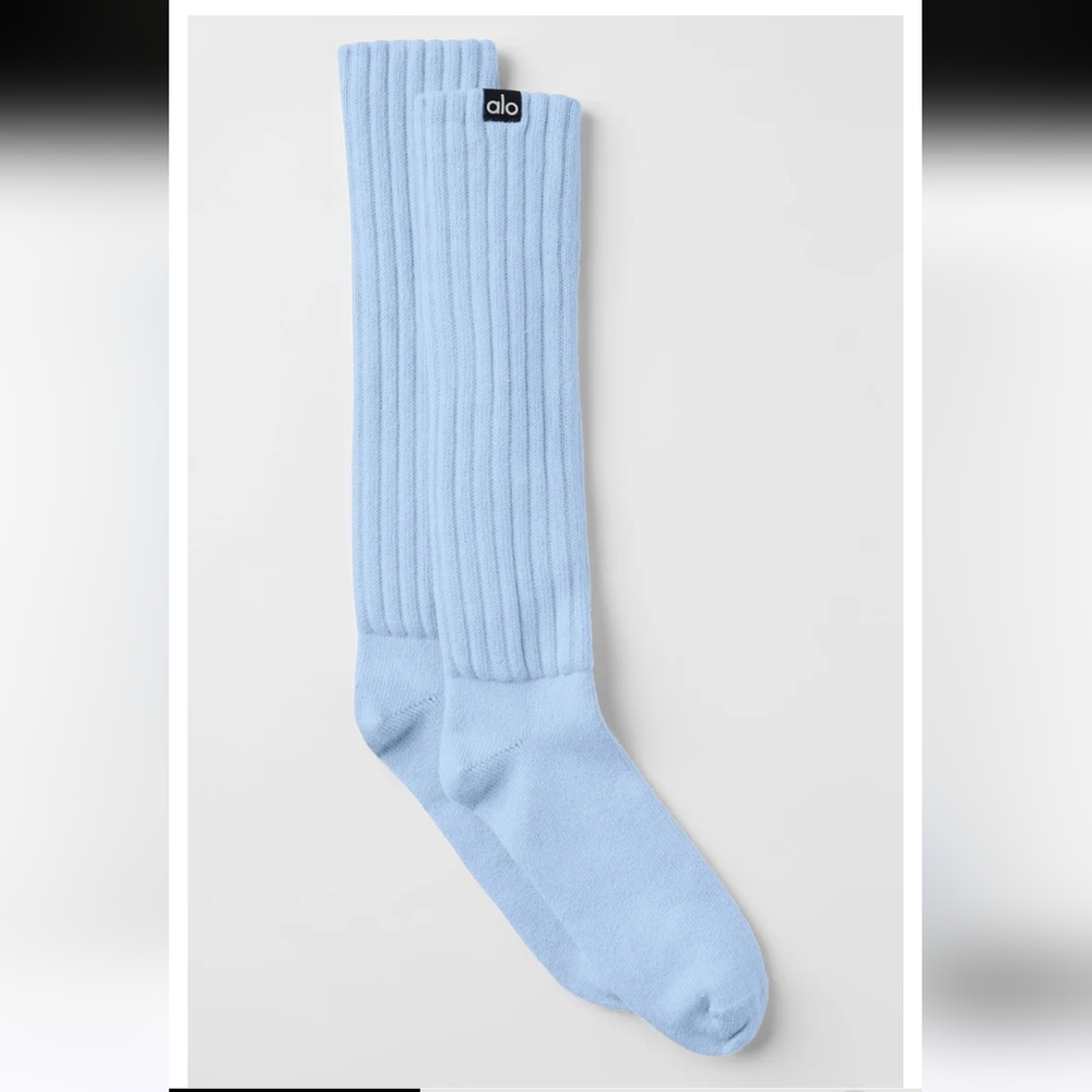 ALO Yoga Unisex Scrunch Sock Seashell Blue Ribbed Casual Socks